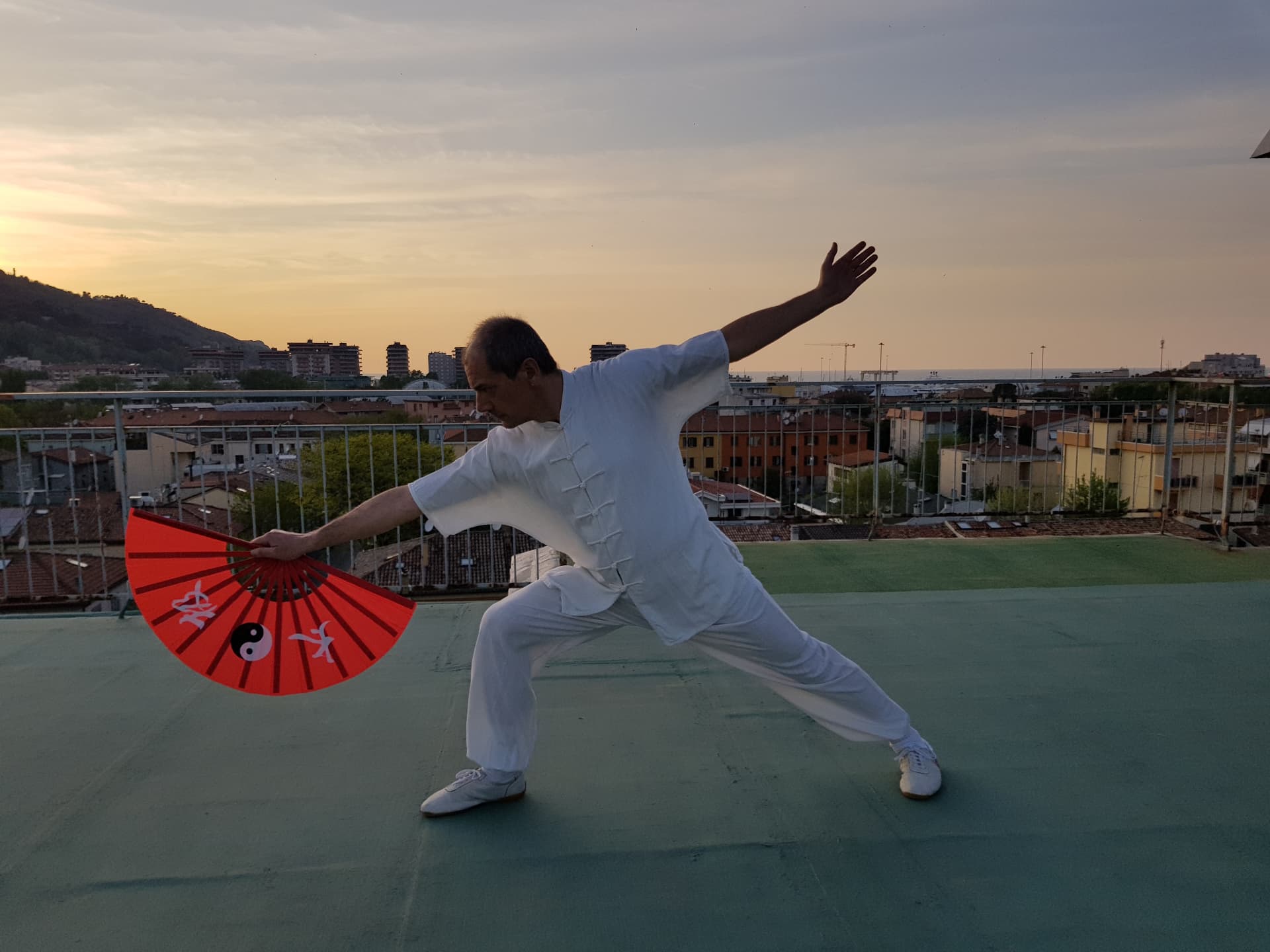Forma del ventaglio al tramonto sulla terrazza